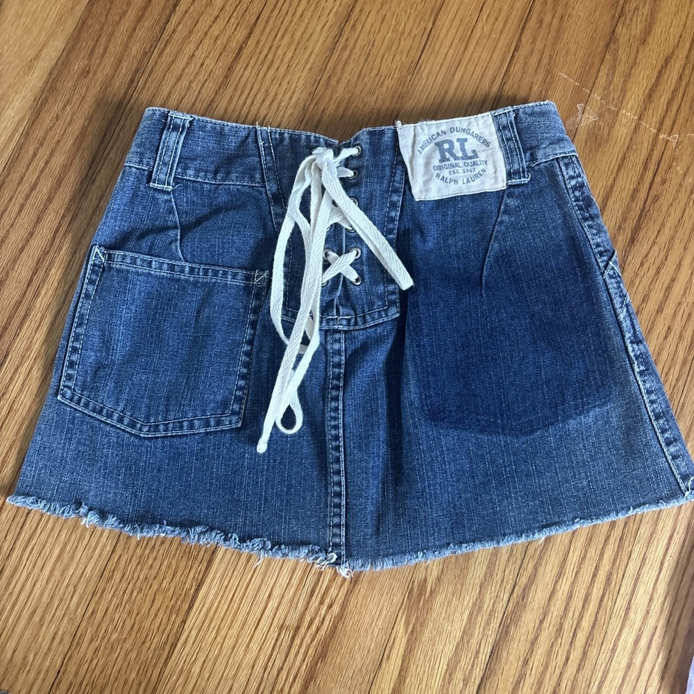 VTG Ralph Lauren Distressed Denim Micro Mini Skirt Frayed Hem Low Rise Y2K Sz 7